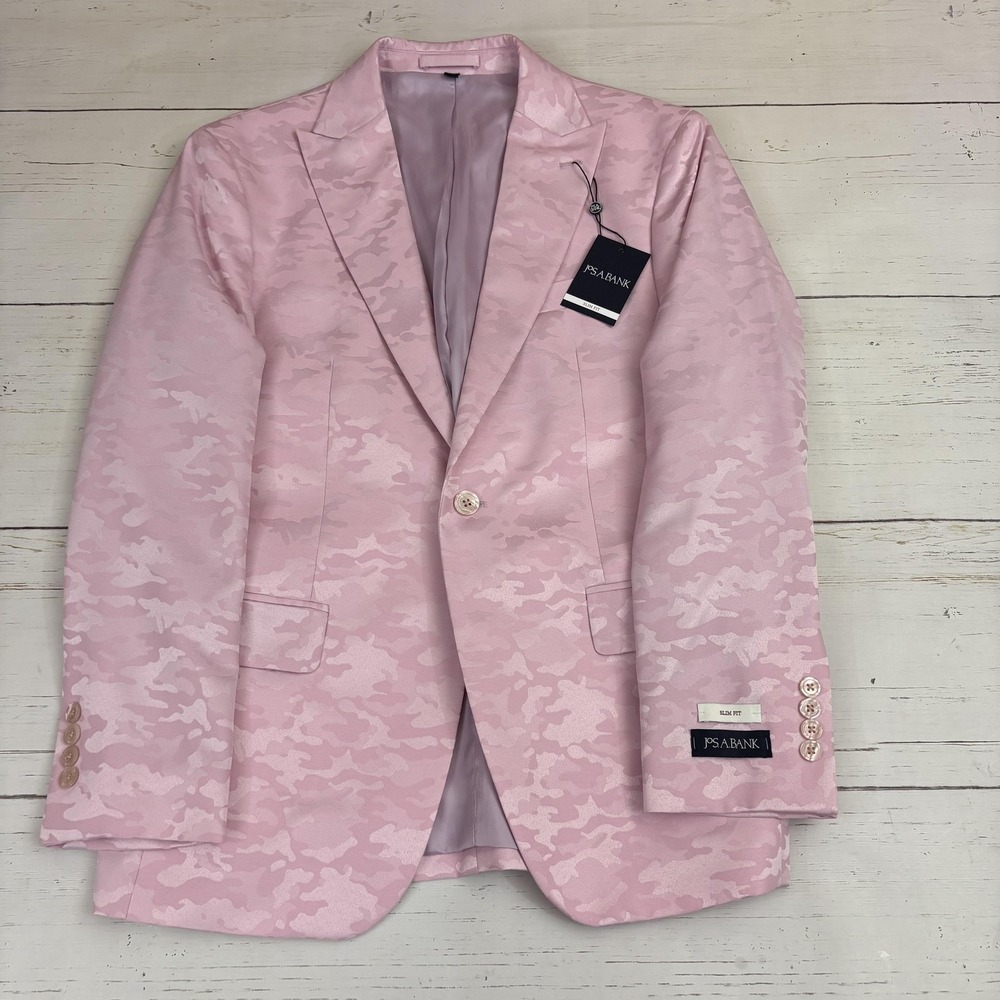 Jos A Bank Tuxedo Dinner Jacket Mens 38S Pink Camouflage Slim Fit